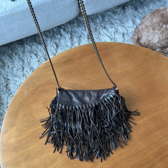 Maje Brown Leather Fringe Crossbody Bag - Picture 1 of 6